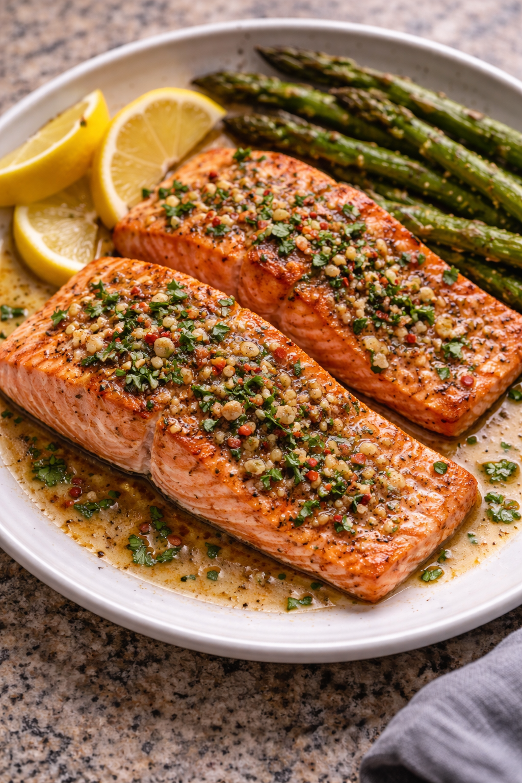 Garlic Herb Butter Salmon with Roasted Asparagus