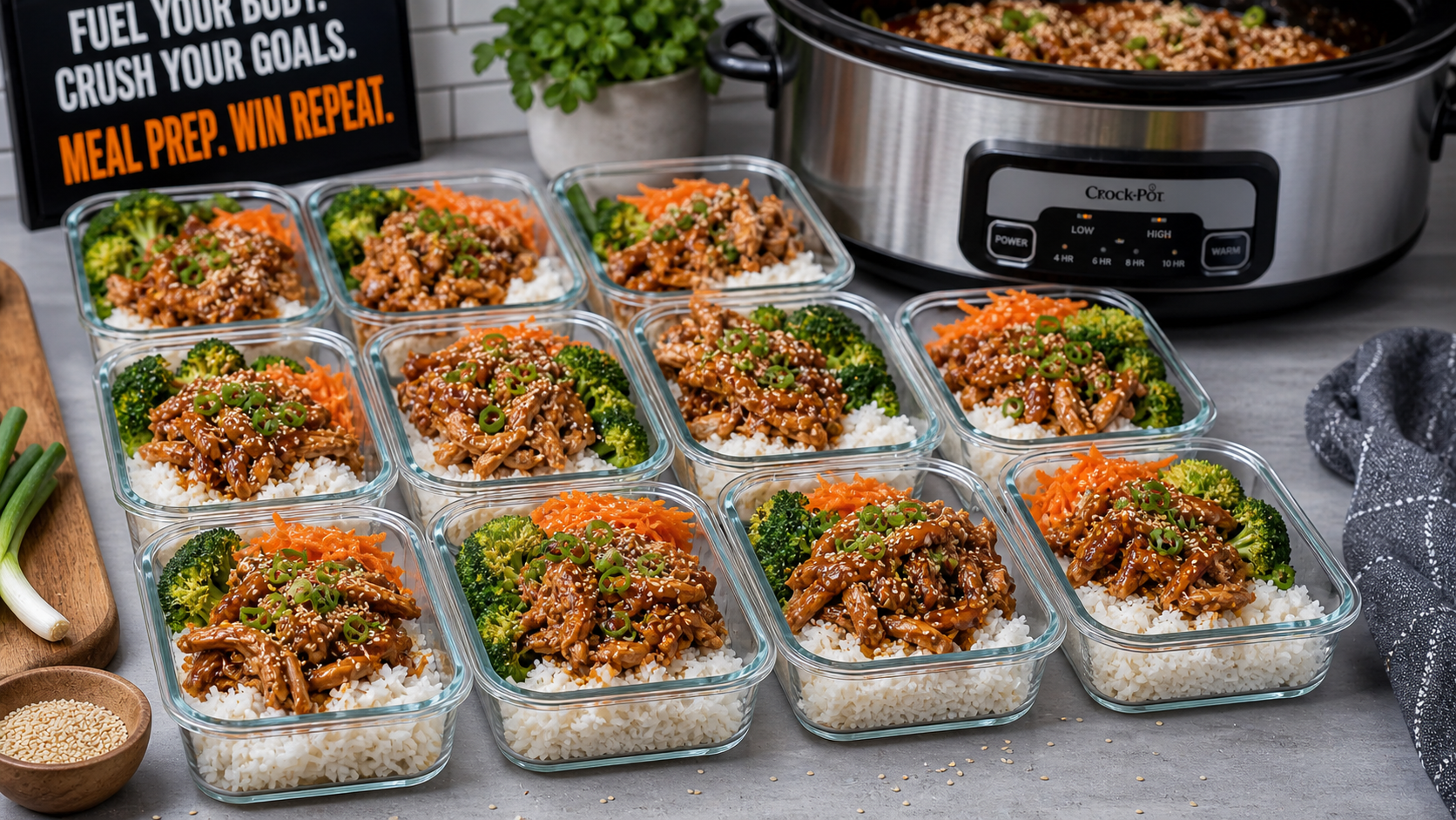 Slow Cooker Sesame Chicken Meal Prep